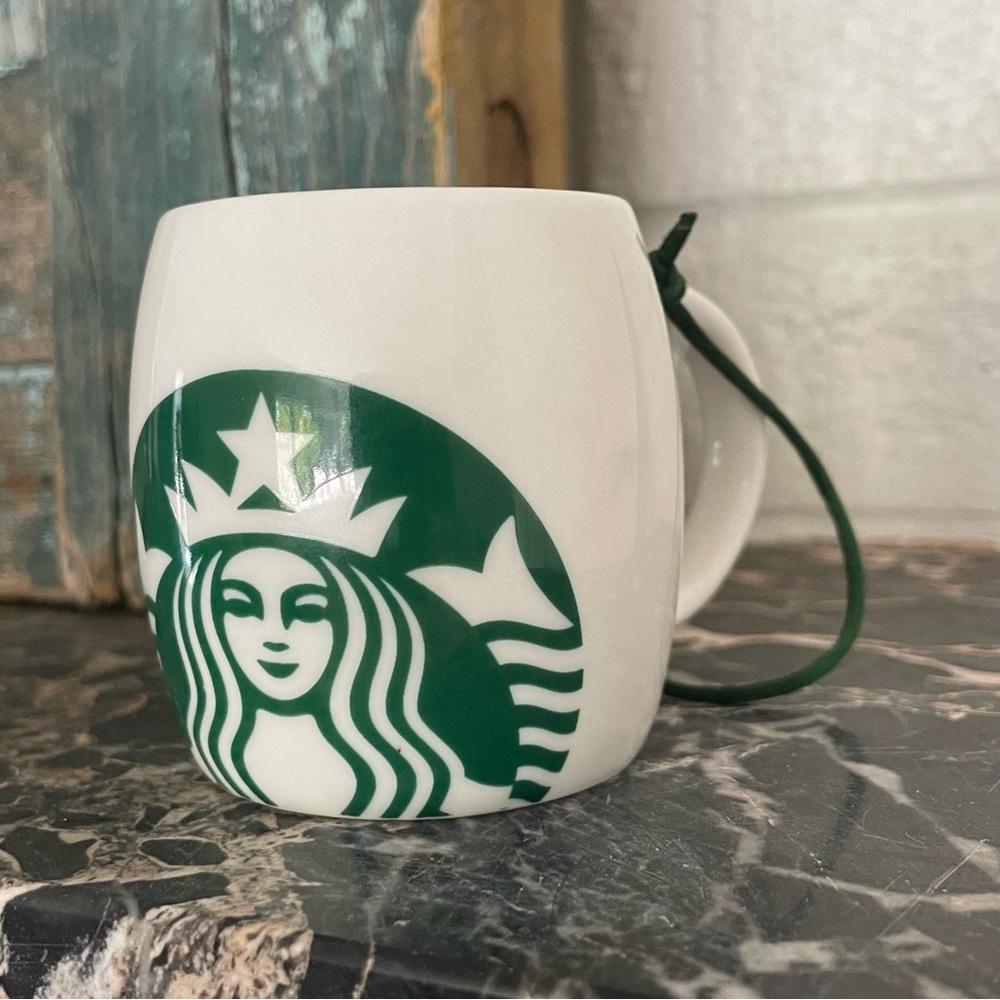 $10 SALE Vintage Starbucks Coffee Mug 2010 Holiday Ornament White Green Logo